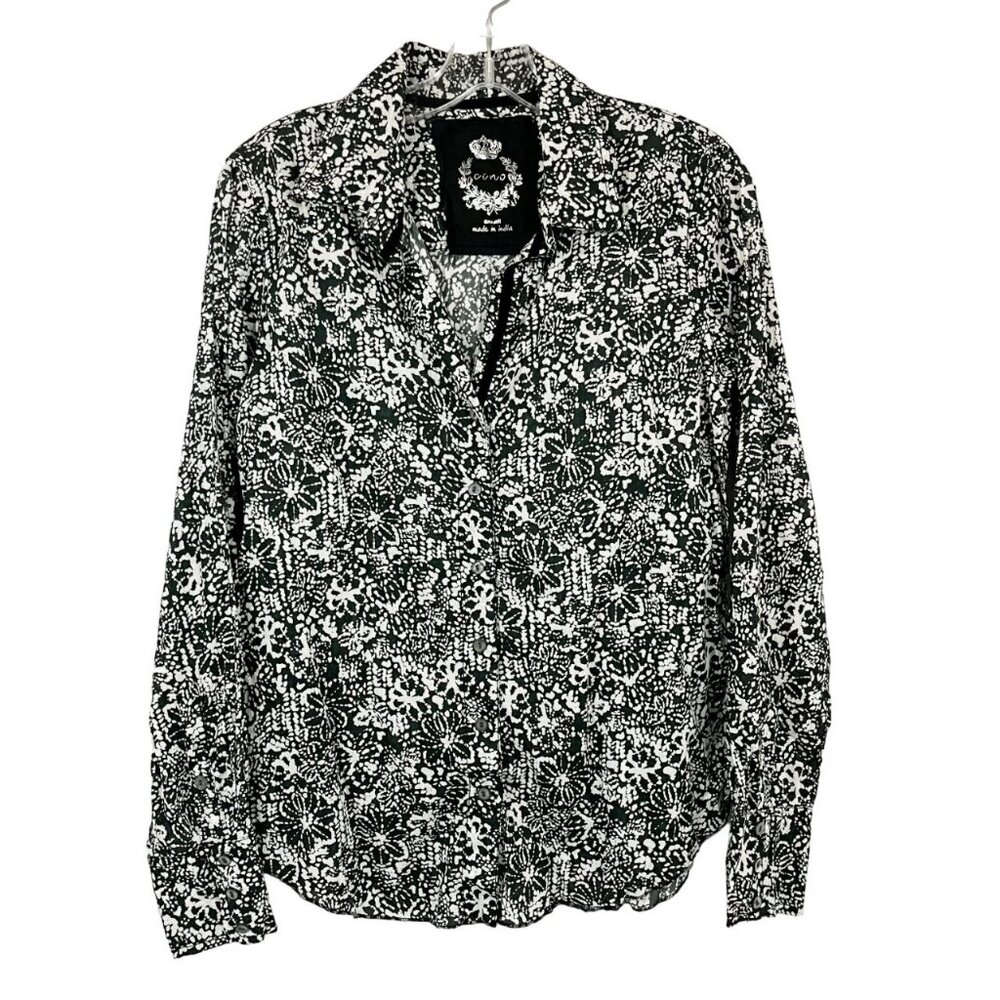 Cino Black & White Floral Long Sleeve Shirt Lightweight Cotton - Size Small